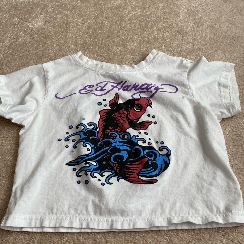 Ed Hardy White Tee with Red and Blue Graphic